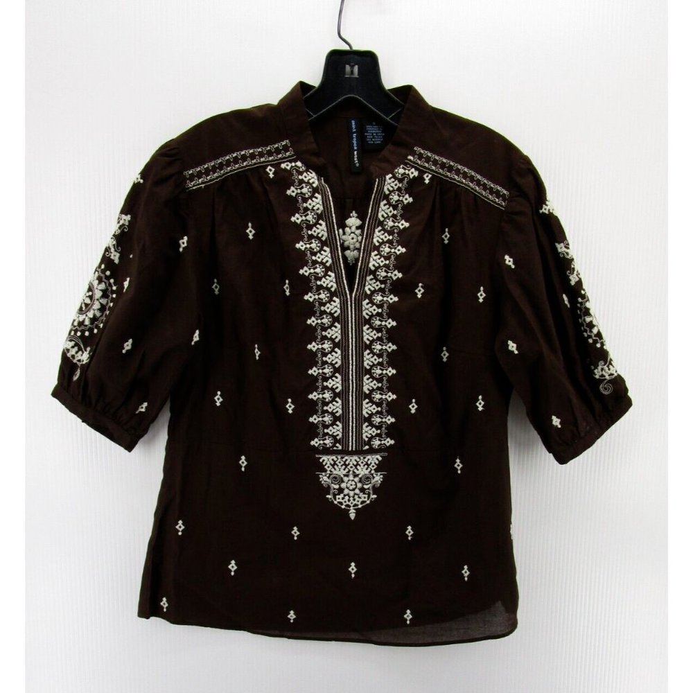 St Tropez West Top Small Pullover Blouse Hippie Boho 3/4 Sleeve